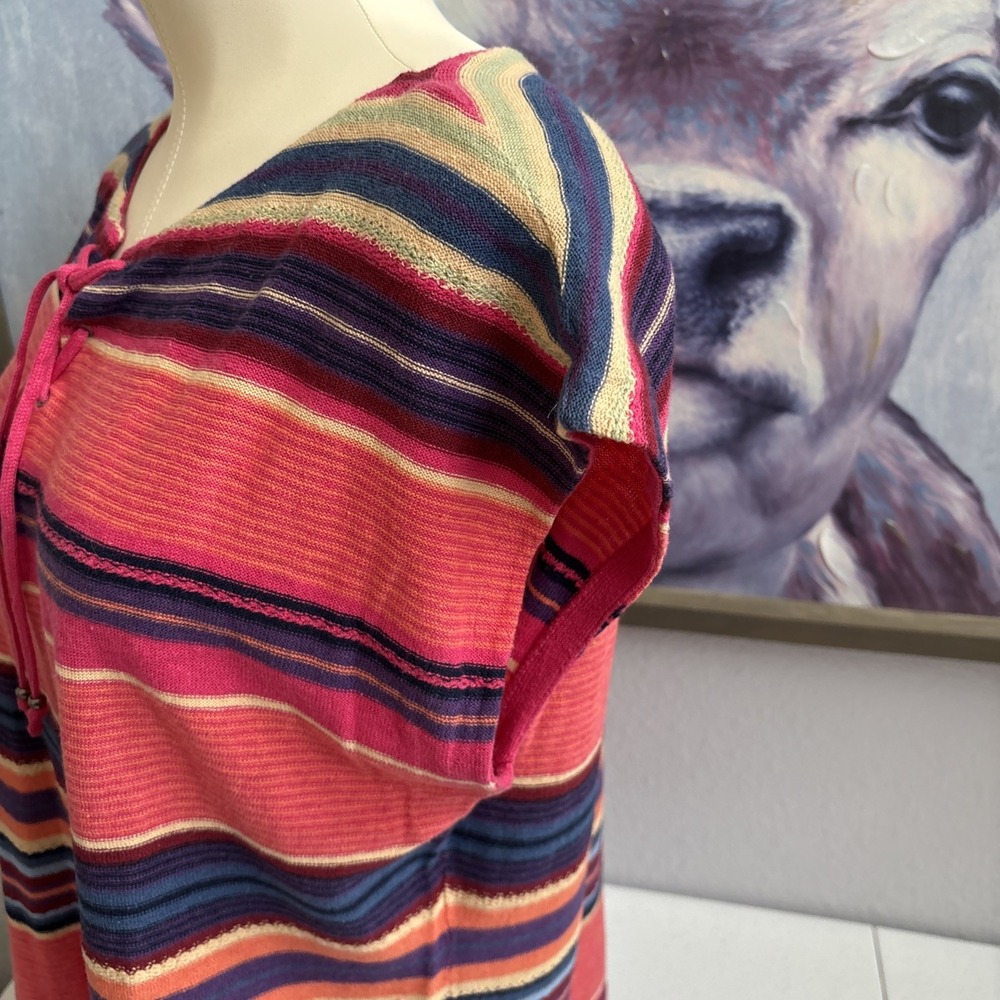 Chaps Women's Petite Multicolor Striped Southwest‎ Cap Sleeve Linen Blend Knit - Picture 4 of 14